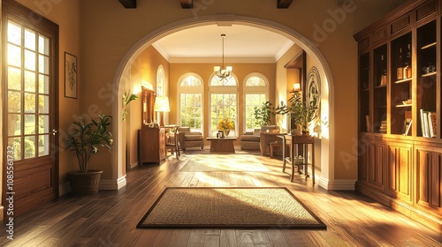 Cozy Craftsman Interior with Natural Light and Archways