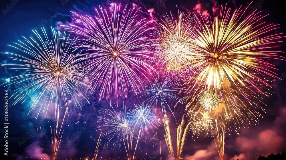 Naklejka premium Vibrant Summer Festival with Fireworks Display