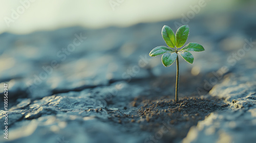 A single, resilient plant pushes through a crack in the concrete.