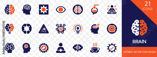 Brain solid icon set. containing  head, Alzheimer, intellect, neurology, mental health and more vector design