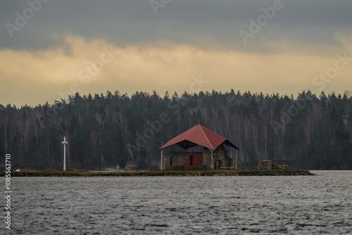 Ikskile church ruins on the St Meinard island in Latvia. 