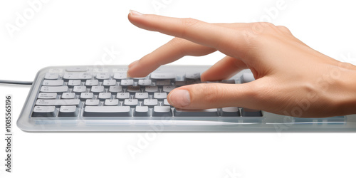  Hand on digital computer keyboard keypad and mouse with set of hand on transparent background 