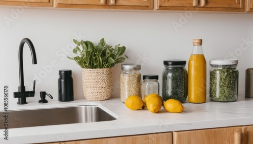 zero-waste home essentials on kitchen counter