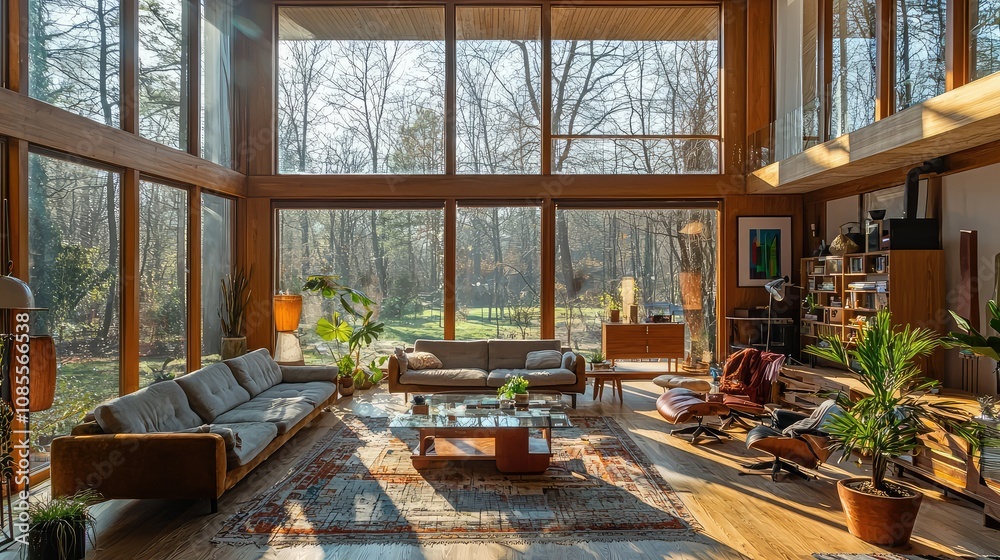 Sunlit Mid-Century Modern Living Space Design Sunlit Mid-Century Modern Living Space Design