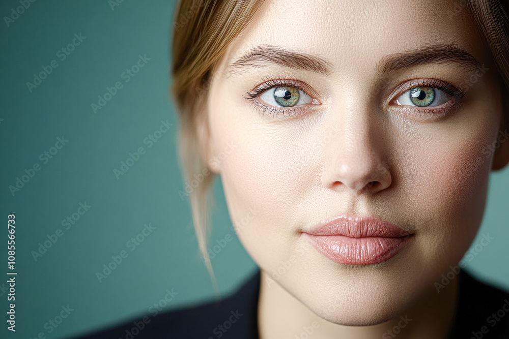Portrait of a young woman studio setting close-up photography calm environment frontal view beauty concept Portrait of a young woman studio setting close-up photography calm environment frontal view beauty concept