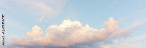 A wide shot of a sky filled with large, fluffy clouds