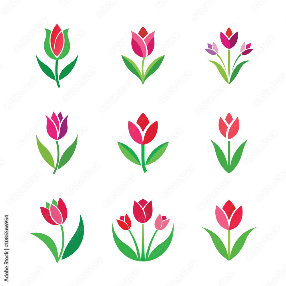 Set of spring blooming tulip logo vector illustrations Set of spring blooming tulip logo vector illustrations