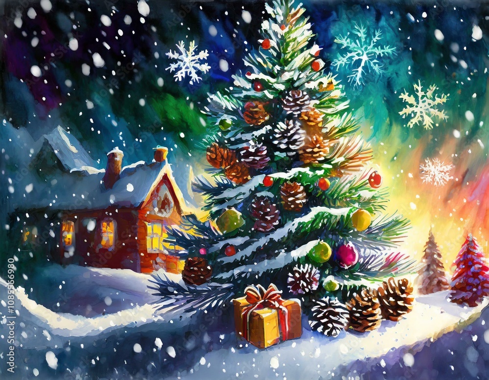 Decorated Christmas tree illustration