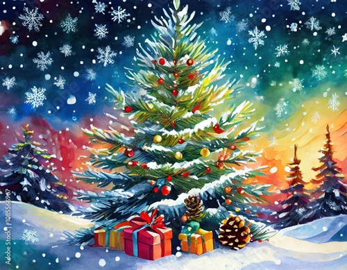 Obraz na płótnie Decorated Christmas tree illustration
w salonie
