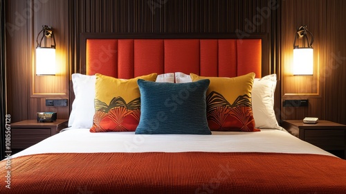 Wallpaper Mural Stylish Mid-Century Modern Bed with Accent Pillows Torontodigital.ca