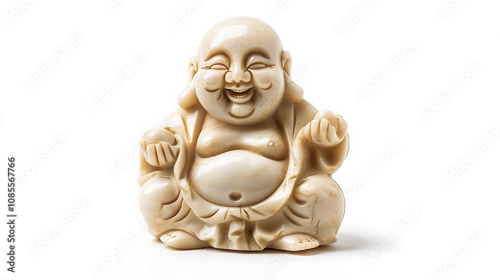 A smiling Buddha figurine made of ivory, symbolizing happiness and prosperity. A smiling Buddha figurine made of ivory, symbolizing happiness and prosperity.