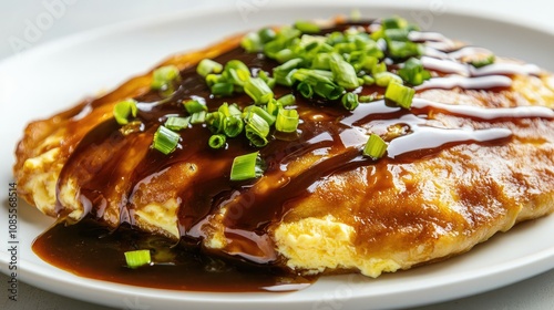 Savory Egg Foo Young with Green Onions Topping