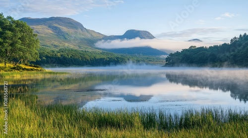 Serene Summer Morning at Misty Mountain Lake