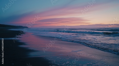 Serene Twilight at the Beach with Gentle Waves