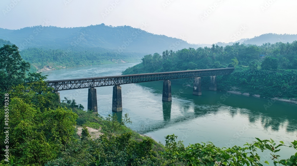 Scenic Railway Bridge Over Serene Water Body Scenic Railway Bridge Over Serene Water Body