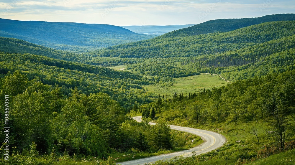 Fototapeta premium Scenic Winding Mountain Road Through Green Forest Valley
