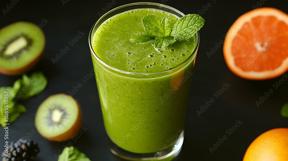 Fototapeta premium Refreshing green smoothie recipe kitchen food photography natural ingredients close-up healthy lifestyle choices