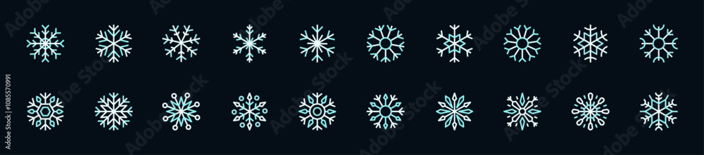 Set of snowflake icons. 20 sets of snowflake icons. Snowflake icons. Simple color snowflake icons Set of snowflake icons. 20 sets of snowflake icons. Snowflake icons. Simple color snowflake icons
