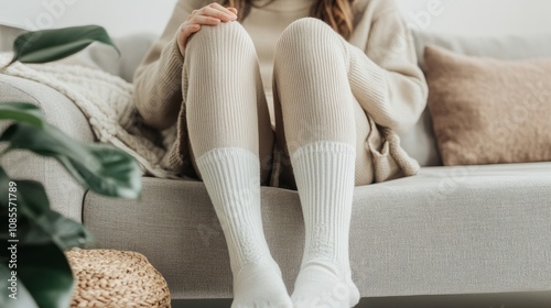 Winter, winter warm, warm socks, sitting at home, stockings, sofa, home, sofa, lifestyle, wearing socks, sitting, person, person, smile, smile, lie down, one, relax, brunette, teenager, child, lifesty photo