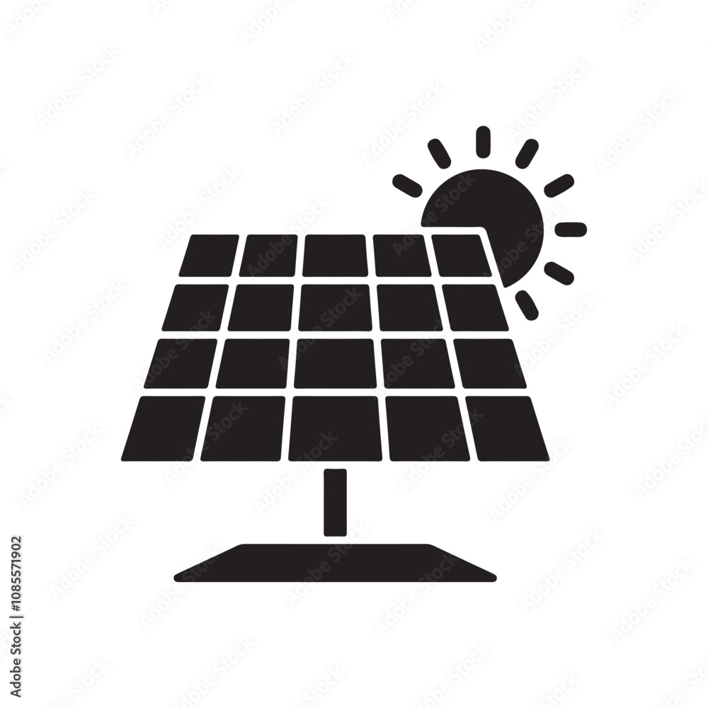 Solar panel energy with sunlight silhouette vector art illustration design template on a white background