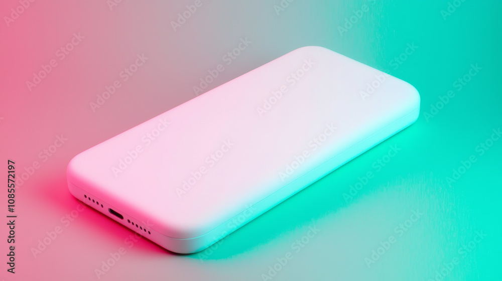 Battery storage portable concept. Minimal flat power bank with glowing input and output features Battery storage portable concept. Minimal flat power bank with glowing input and output features