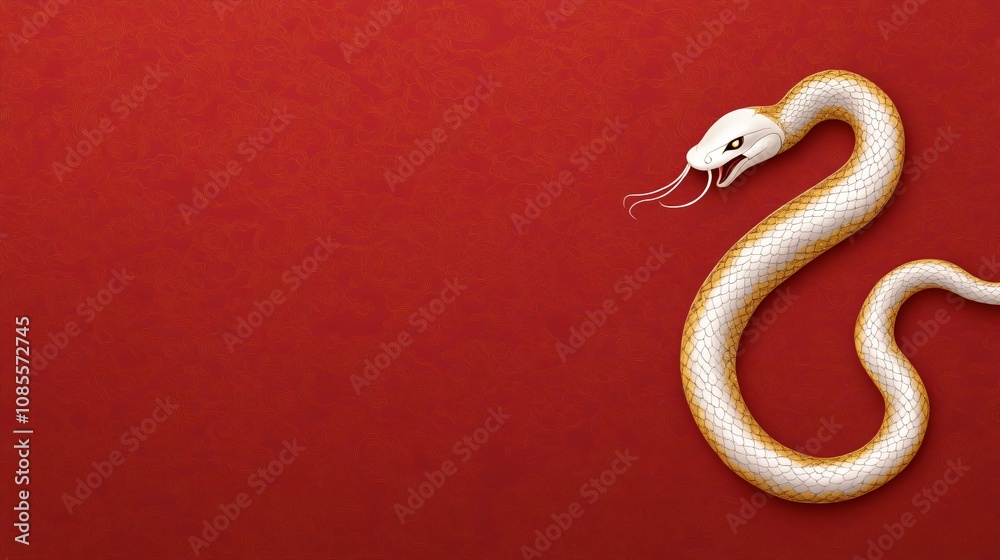 Obraz premium Sleek Golden Snake with Cloud Patterns and Calligraphy for Happy New Year 2025