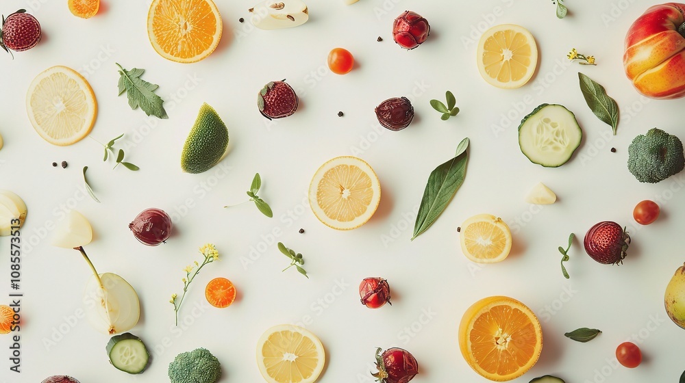 Rich Fruits and Vegetables on White Background - A Bountiful Display of Nature's Goodness. The Vibrant Colors and Freshness of the Fruits and Veggies, Standing Out Against the Pure White