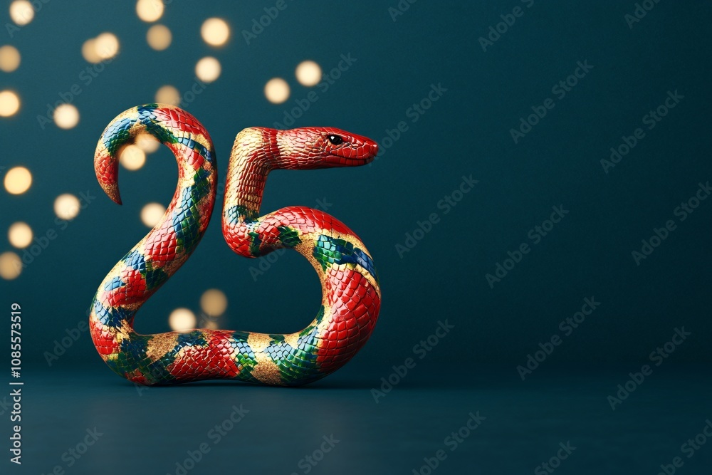 Fototapeta premium Vibrant Snake Forming 2025 with Festive Red and Gold Accents