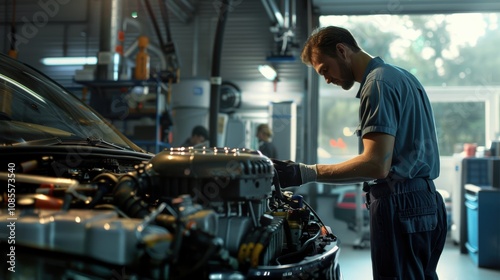 Expert Mechanic Inspecting Car Air Conditioning System in Professional Garage Setting