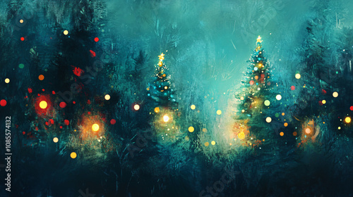 Magical forest with Christmas trees and glowing lights AI generated. Colorful illuminated forest with glowing Christmas trees.