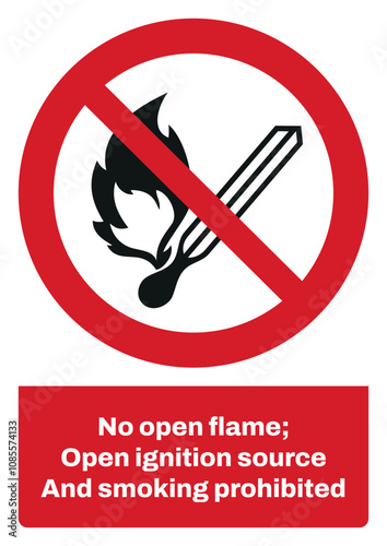 ISO prohibition safety signs sentence case text_no open flame; open ignition source and smoking prohibited_portrait size a4/a3/a2/a1	
