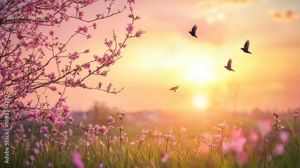 Serene Spring Morning with Singing Birds and Blossoms Serene Spring Morning with Singing Birds and Blossoms