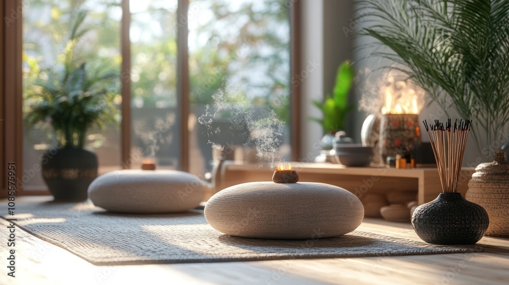 Serene wellness space with calming elements. Serene wellness space with calming elements.
