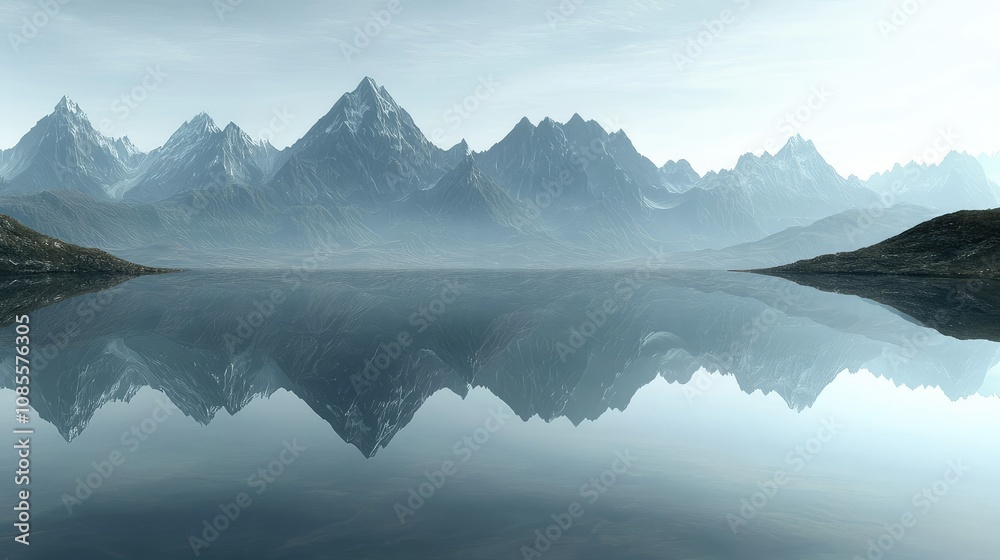 Tranquil Panoramic Mountain Reflection Tranquil Panoramic Mountain Reflection