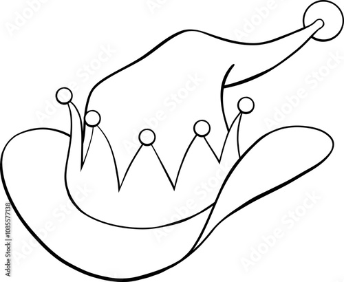 Christmas cowboy pointed elf hat hand drawn black outline illustration with no fill 