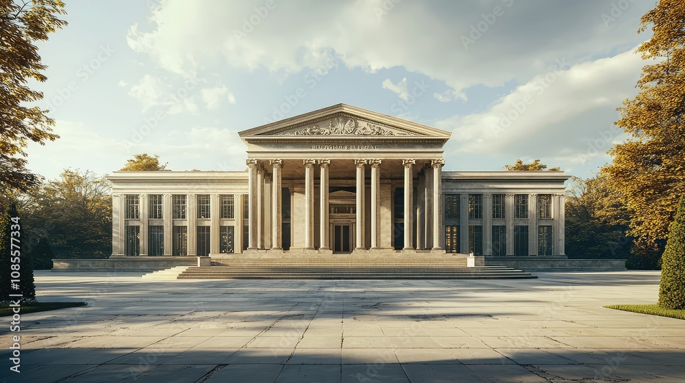 Fototapeta premium Neoclassical Building with Symmetrical Design and Wings