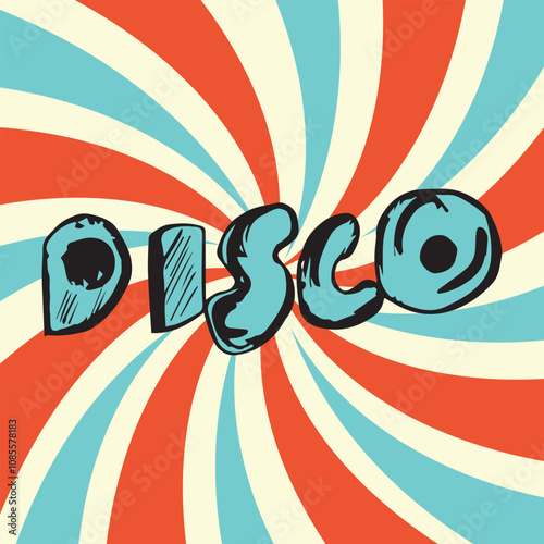 Retro colorful disco banner with vintage sunburst, disco poster party vintage style for retro 70s parties, abstract wallpaper with the inscription Disco, background 80s style for party flyers