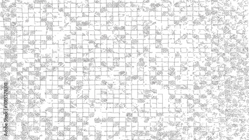 Abstract pattern in the form of labyrinth, hand drawn black and white background in square, checkered background, ink pattern with strokes