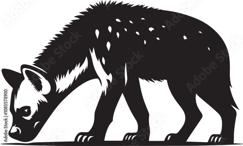 A hyena with its nose to the ground sniffing vector silhouette design