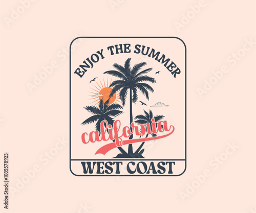 Enjoy The summer, beach sunshine vector print design artwork,. Vintage Retro Style Beach Surfer Summer Paradise. 