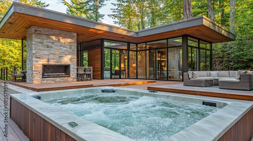 Wallpaper Mural Modern Hot Tub with Waterfall Feature in Serene Setting Torontodigital.ca