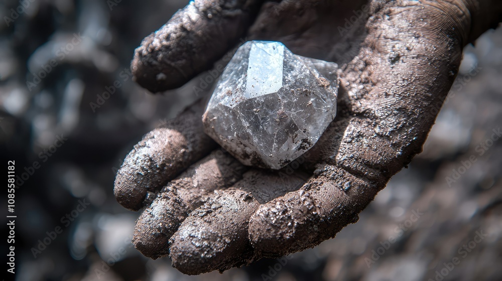 Person Holding Raw Diamond with Dirt on Hand Person Holding Raw Diamond with Dirt on Hand