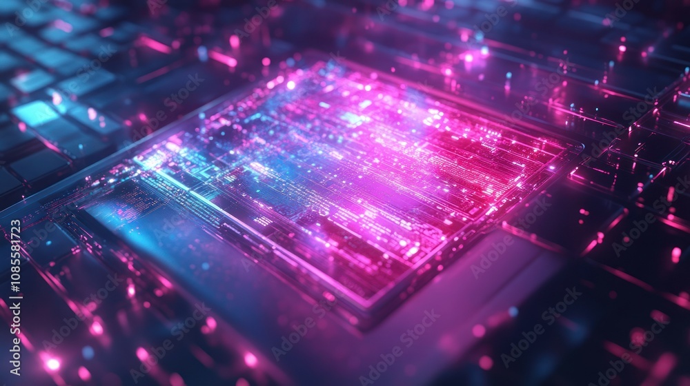 Abstract digital chip with glowing effects. Abstract digital chip with glowing effects.