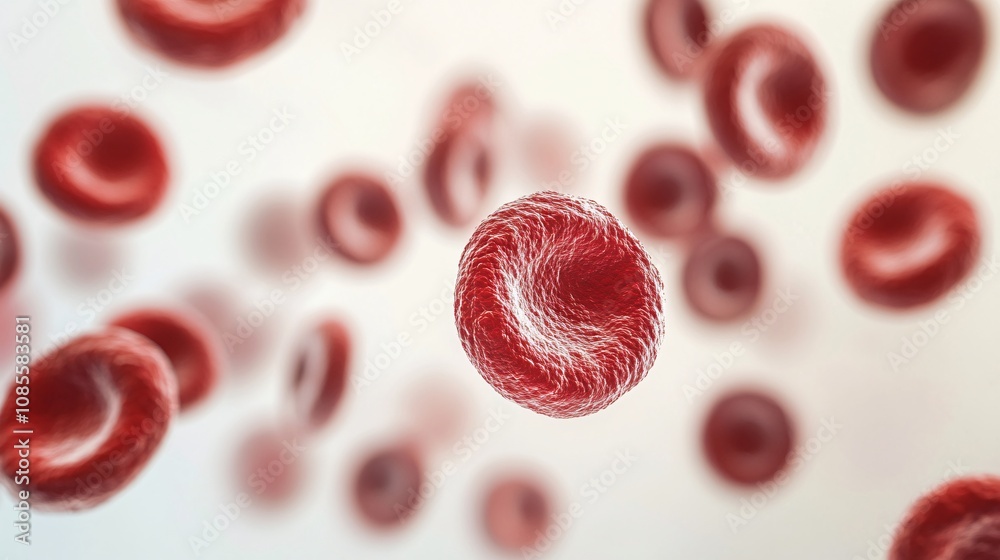 Fototapeta premium Three-Dimensional Visualization of Red Blood Cells in Motion, Showcasing Their Unique Structure and Function for Medical and Educational Uses in Health Sciences