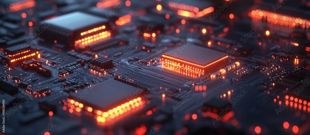 Fototapeta premium Close-up of a glowing circuit board.