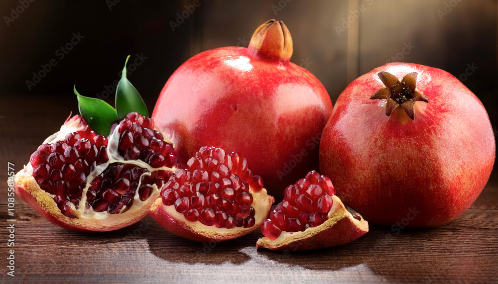 Fresh Pomegranate fruit still life on wooden table Fresh Pomegranate fruit still life on wooden table