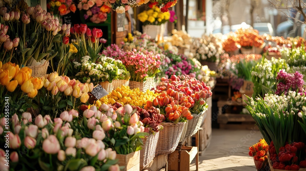 Vibrant Spring Market Full of Fresh Flowers Vibrant Spring Market Full of Fresh Flowers