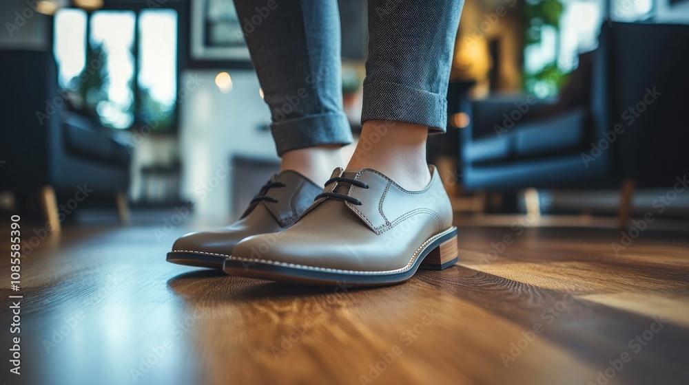 Stylish shoes on wooden floor in a cozy setting. Stylish shoes on wooden floor in a cozy setting.