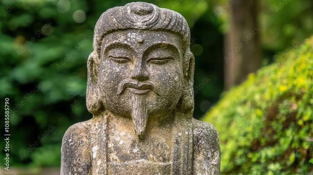Serene Stone Buddha Statue Amidst Lush Greenery in a Tranquil Garden Setting, Evoking Peace, Spirituality, and Natural Beauty for Meditation and Mindfulness Serene Stone Buddha Statue Amidst Lush Greenery in a Tranquil Garden Setting, Evoking Peace, Spirituality, and Natural Beauty for Meditation and Mindfulness