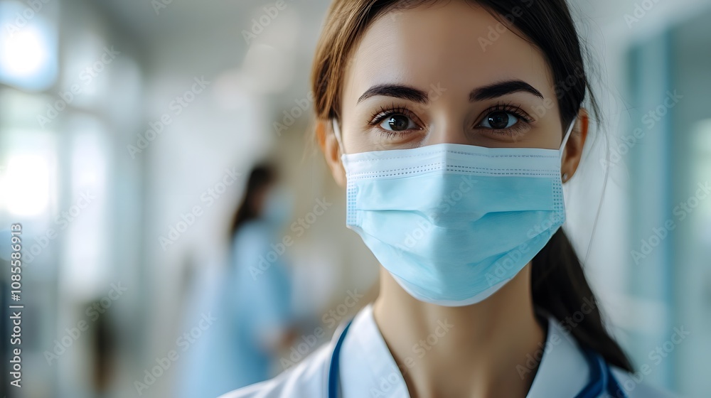 A close-up of a smiling healthcare professional in a surgical mask, exuding confidence and care in a clinical setting. A close-up of a smiling healthcare professional in a surgical mask, exuding confidence and care in a clinical setting.